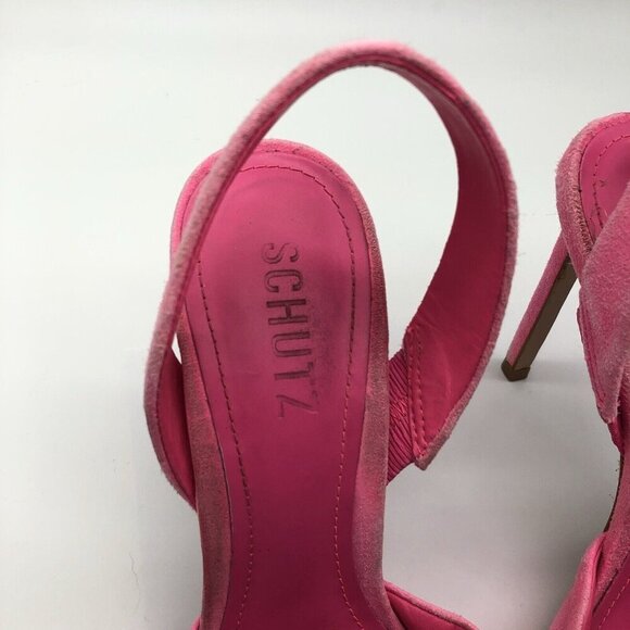 SCHUTZ Hot Pink Suede Slingbacks Size 8.5M Pointed Toe Stiletto - Picture 7 of 10